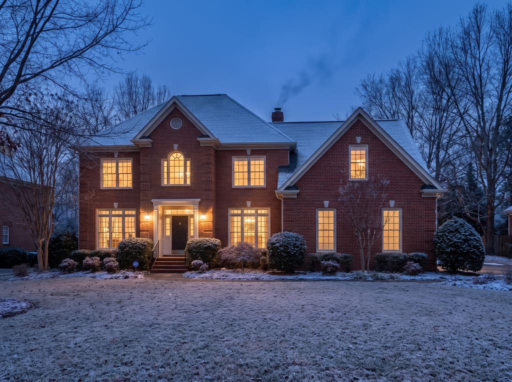 A spacious Carolina residential lot with a long driveway and mature trees